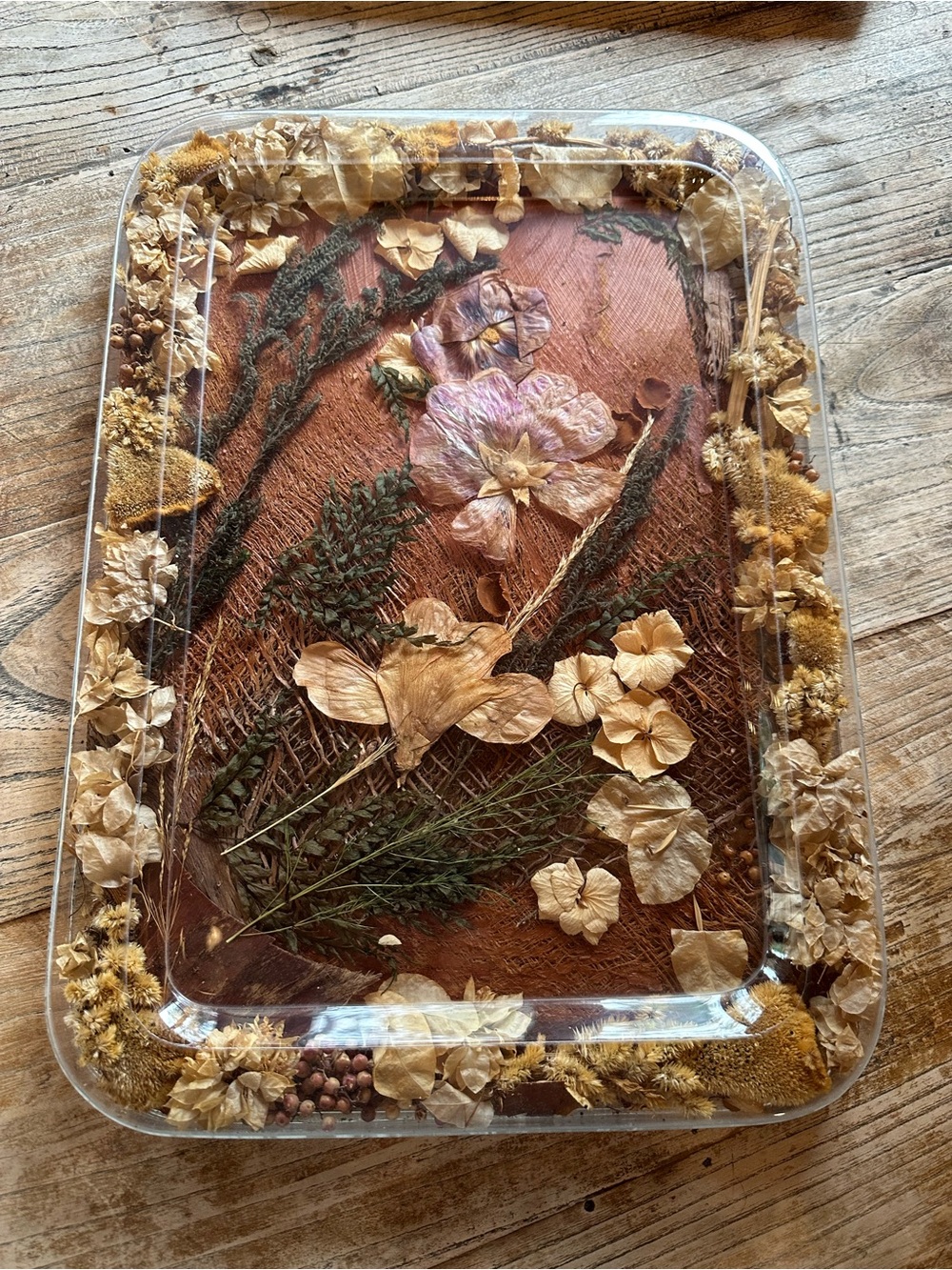 Vintage Pressed Floral Resin Tray Cottage and Grandma Chic